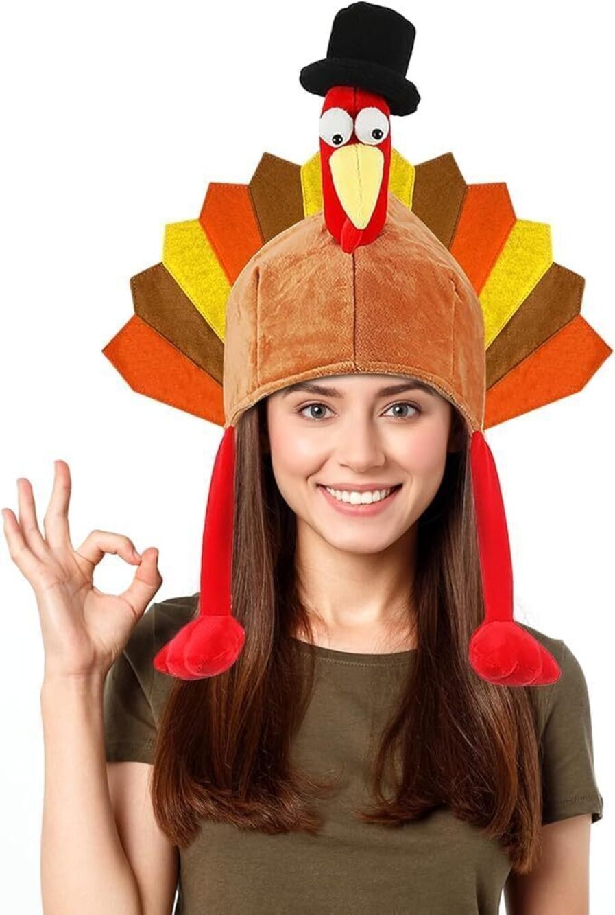 7805 Thanksgiving Day Turkeys Plush Hats for Adults Turkey Cap Happy